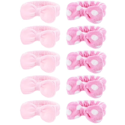 10 Pack Yellow Spa Headbands for Women, Soft Plush Bow Hair Bands, Elastic Facial Headbands for Washing Face, Skincare, Makeup, Yoga, Shower, Summer Party