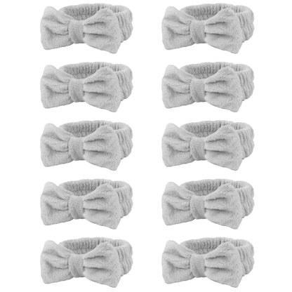10 Pack Yellow Spa Headbands for Women, Soft Plush Bow Hair Bands, Elastic Facial Headbands for Washing Face, Skincare, Makeup, Yoga, Shower, Summer Party