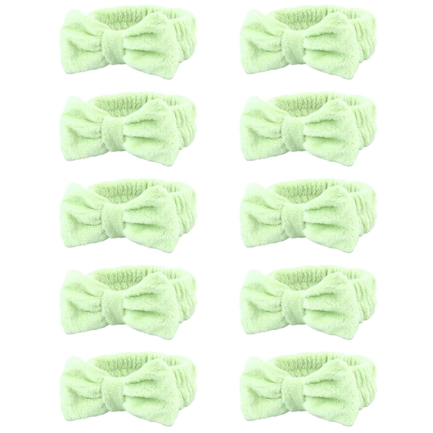 10 Pack Yellow Spa Headbands for Women, Soft Plush Bow Hair Bands, Elastic Facial Headbands for Washing Face, Skincare, Makeup, Yoga, Shower, Summer Party