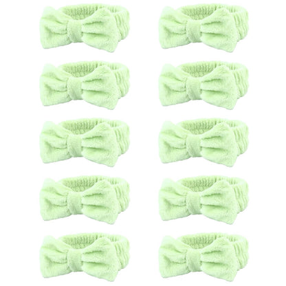 10 Pack Yellow Spa Headbands for Women, Soft Plush Bow Hair Bands, Elastic Facial Headbands for Washing Face, Skincare, Makeup, Yoga, Shower, Summer Party