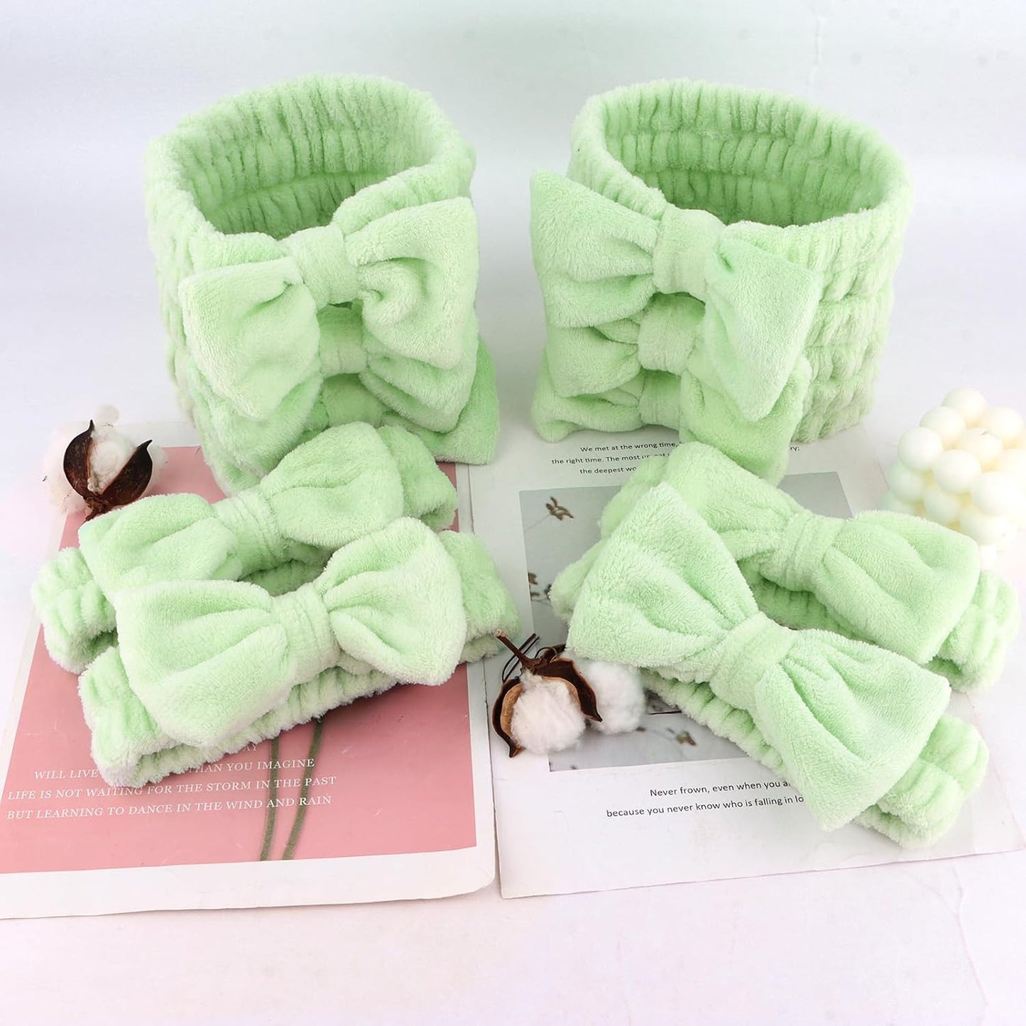 10 Pack Yellow Spa Headbands for Women, Soft Plush Bow Hair Bands, Elastic Facial Headbands for Washing Face, Skincare, Makeup, Yoga, Shower, Summer Party