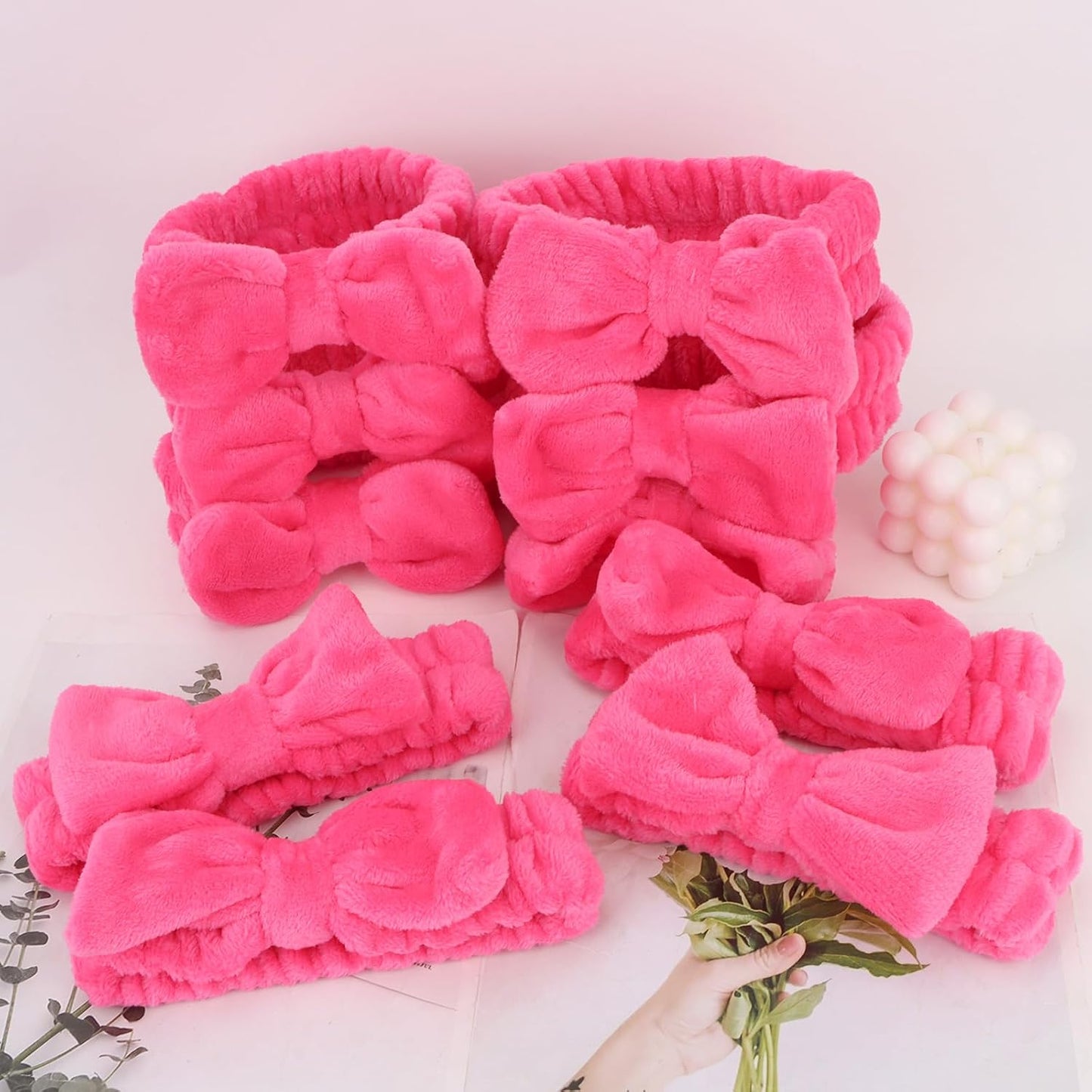 10 Pack Yellow Spa Headbands for Women, Soft Plush Bow Hair Bands, Elastic Facial Headbands for Washing Face, Skincare, Makeup, Yoga, Shower, Summer Party