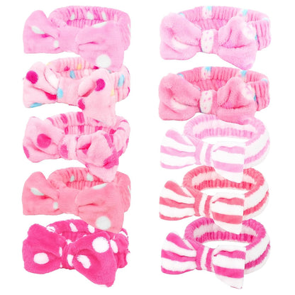 10 Pack Yellow Spa Headbands for Women, Soft Plush Bow Hair Bands, Elastic Facial Headbands for Washing Face, Skincare, Makeup, Yoga, Shower, Summer Party