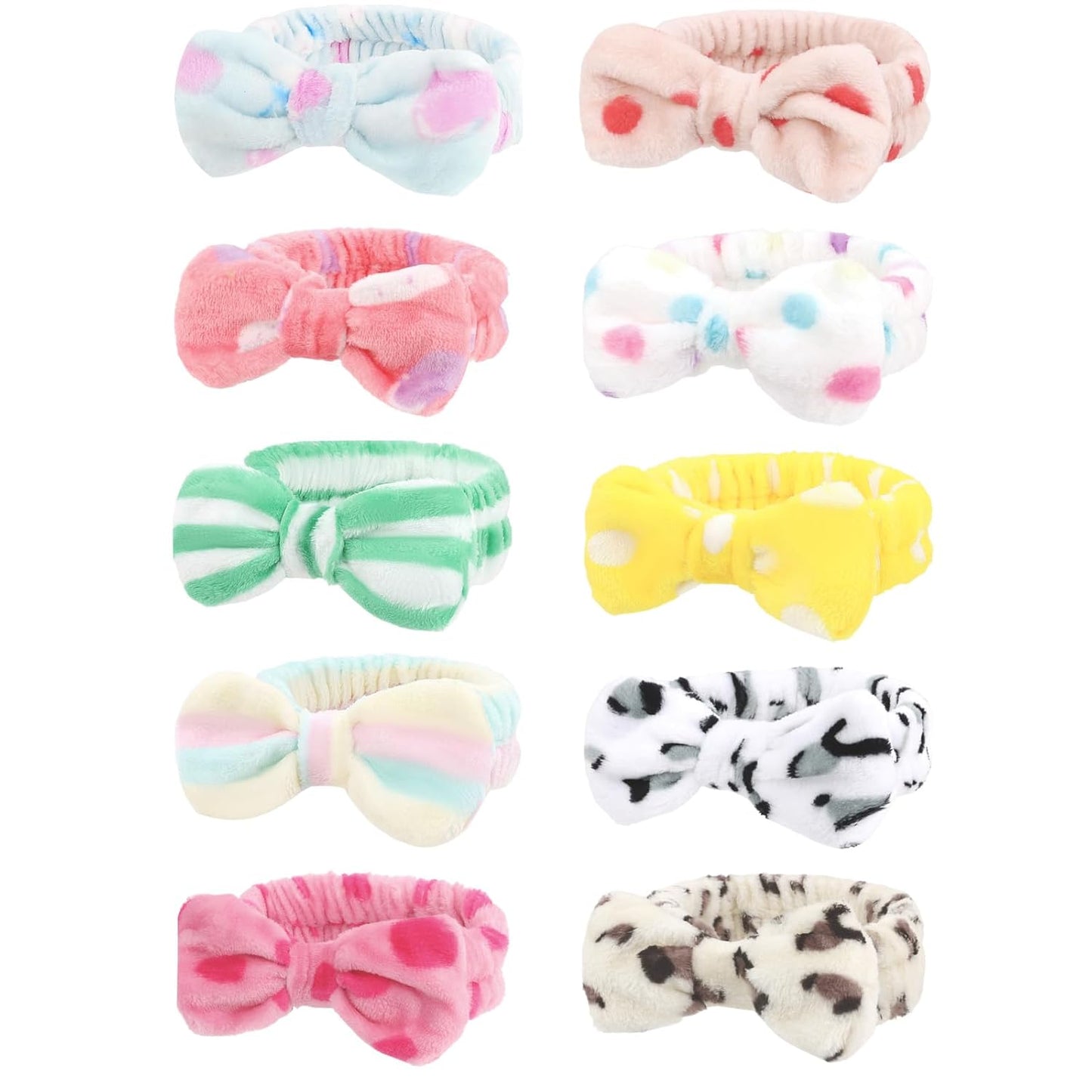 10 Pack Yellow Spa Headbands for Women, Soft Plush Bow Hair Bands, Elastic Facial Headbands for Washing Face, Skincare, Makeup, Yoga, Shower, Summer Party