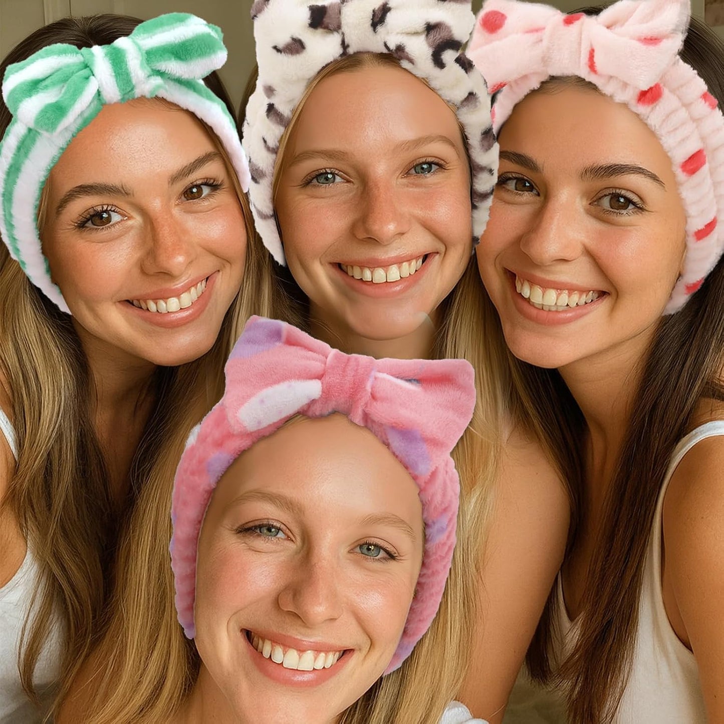 10 Pack Yellow Spa Headbands for Women, Soft Plush Bow Hair Bands, Elastic Facial Headbands for Washing Face, Skincare, Makeup, Yoga, Shower, Summer Party