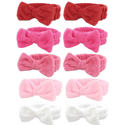 10 Pack Yellow Spa Headbands for Women, Soft Plush Bow Hair Bands, Elastic Facial Headbands for Washing Face, Skincare, Makeup, Yoga, Shower, Summer Party