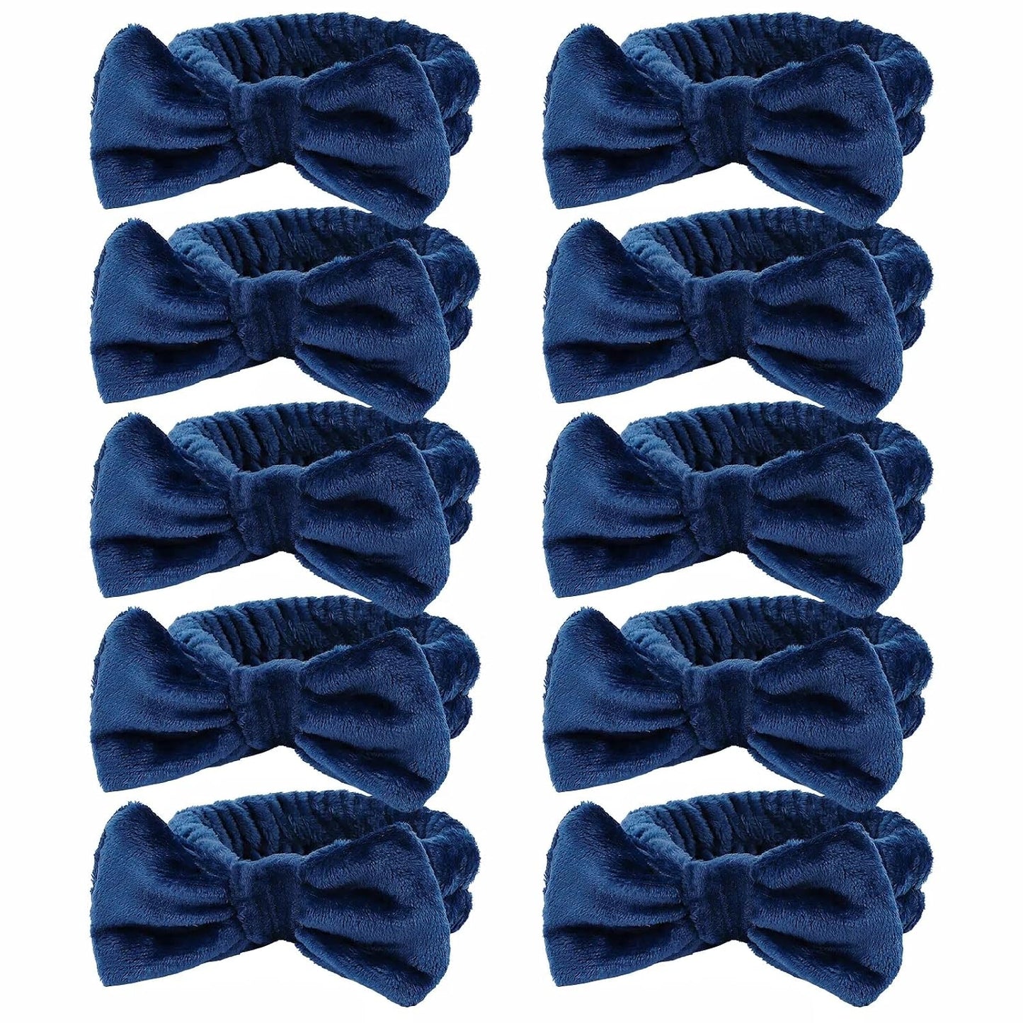 10 Pack Yellow Spa Headbands for Women, Soft Plush Bow Hair Bands, Elastic Facial Headbands for Washing Face, Skincare, Makeup, Yoga, Shower, Summer Party