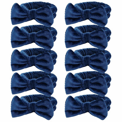 10 Pack Yellow Spa Headbands for Women, Soft Plush Bow Hair Bands, Elastic Facial Headbands for Washing Face, Skincare, Makeup, Yoga, Shower, Summer Party