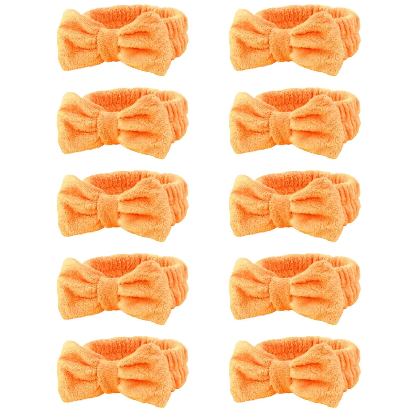 10 Pack Yellow Spa Headbands for Women, Soft Plush Bow Hair Bands, Elastic Facial Headbands for Washing Face, Skincare, Makeup, Yoga, Shower, Summer Party