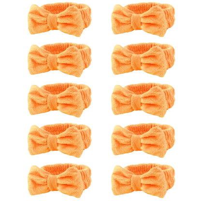 10 Pack Yellow Spa Headbands for Women, Soft Plush Bow Hair Bands, Elastic Facial Headbands for Washing Face, Skincare, Makeup, Yoga, Shower, Summer Party