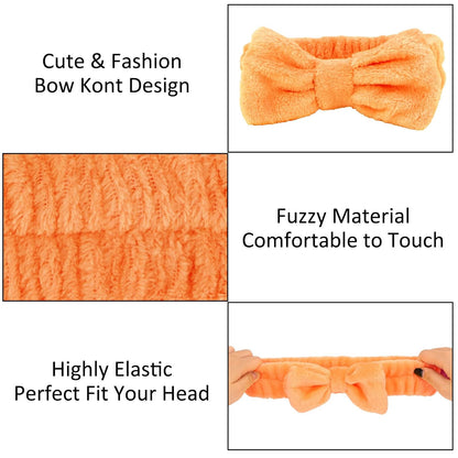 10 Pack Yellow Spa Headbands for Women, Soft Plush Bow Hair Bands, Elastic Facial Headbands for Washing Face, Skincare, Makeup, Yoga, Shower, Summer Party