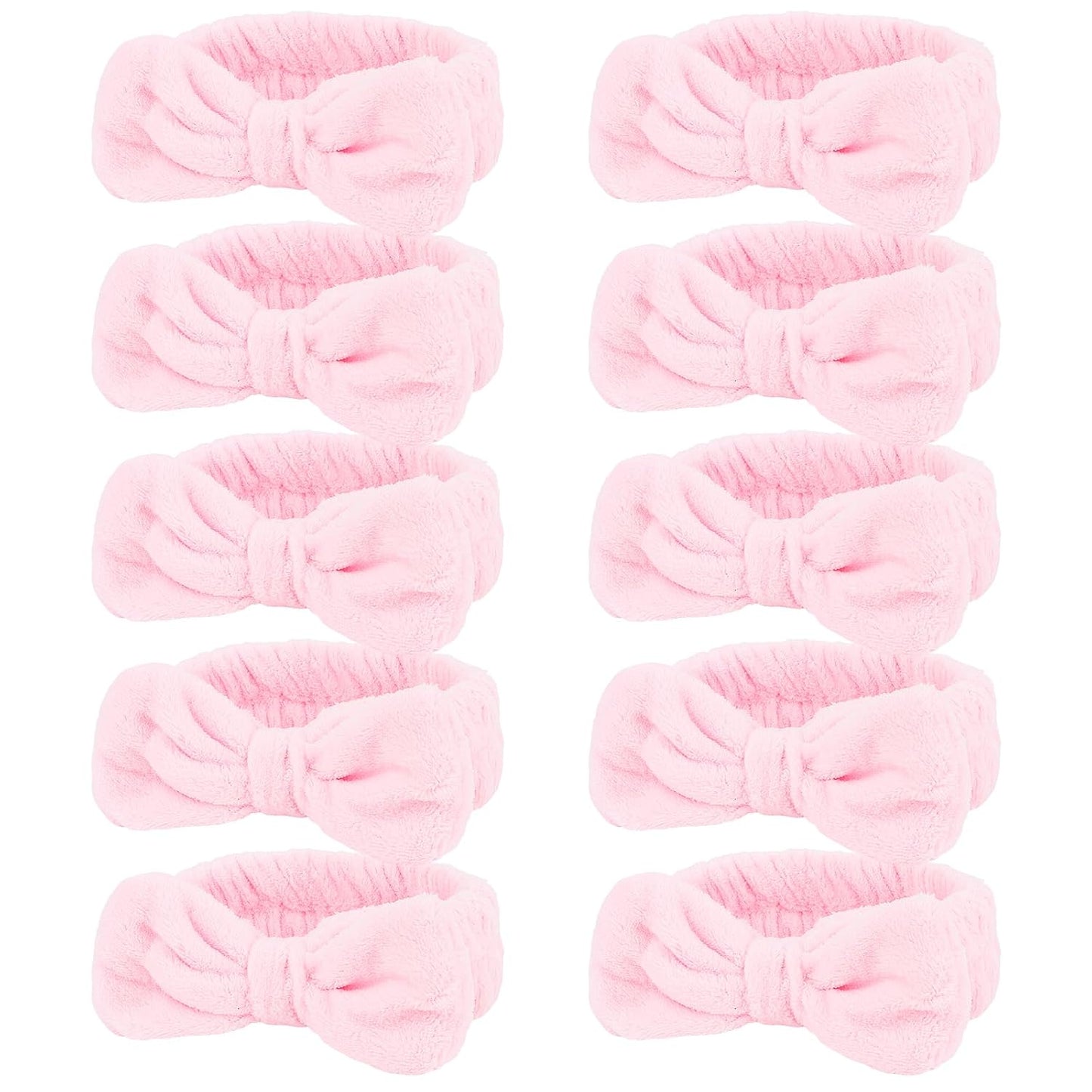 10 Pack Yellow Spa Headbands for Women, Soft Plush Bow Hair Bands, Elastic Facial Headbands for Washing Face, Skincare, Makeup, Yoga, Shower, Summer Party
