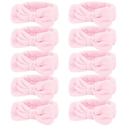 10 Pack Yellow Spa Headbands for Women, Soft Plush Bow Hair Bands, Elastic Facial Headbands for Washing Face, Skincare, Makeup, Yoga, Shower, Summer Party