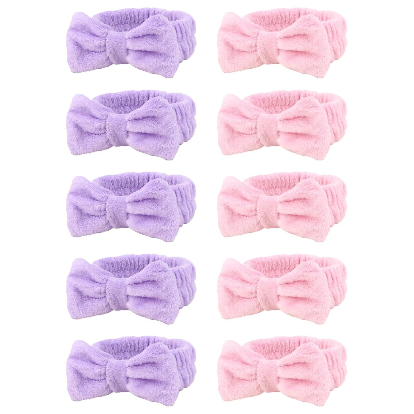 10 Pack Yellow Spa Headbands for Women, Soft Plush Bow Hair Bands, Elastic Facial Headbands for Washing Face, Skincare, Makeup, Yoga, Shower, Summer Party