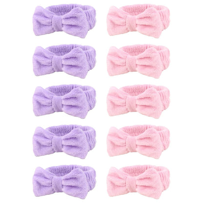 10 Pack Yellow Spa Headbands for Women, Soft Plush Bow Hair Bands, Elastic Facial Headbands for Washing Face, Skincare, Makeup, Yoga, Shower, Summer Party