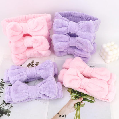 10 Pack Yellow Spa Headbands for Women, Soft Plush Bow Hair Bands, Elastic Facial Headbands for Washing Face, Skincare, Makeup, Yoga, Shower, Summer Party