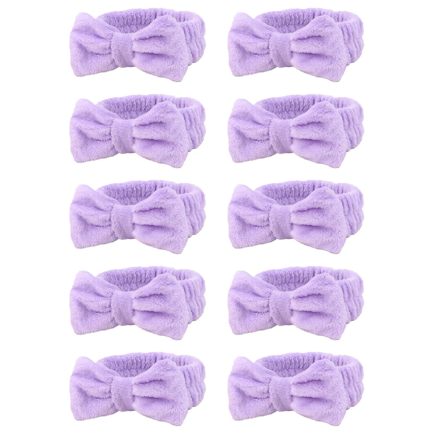 10 Pack Yellow Spa Headbands for Women, Soft Plush Bow Hair Bands, Elastic Facial Headbands for Washing Face, Skincare, Makeup, Yoga, Shower, Summer Party