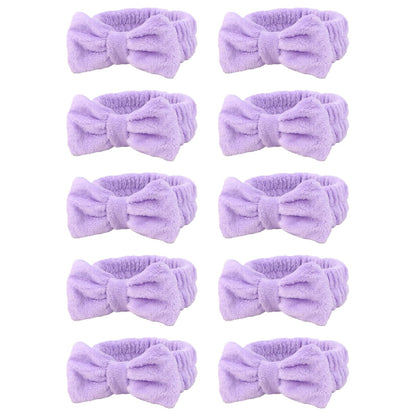 10 Pack Yellow Spa Headbands for Women, Soft Plush Bow Hair Bands, Elastic Facial Headbands for Washing Face, Skincare, Makeup, Yoga, Shower, Summer Party