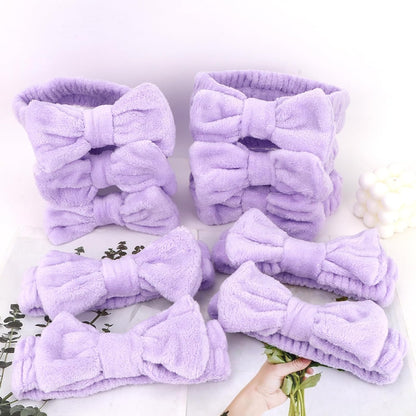 10 Pack Yellow Spa Headbands for Women, Soft Plush Bow Hair Bands, Elastic Facial Headbands for Washing Face, Skincare, Makeup, Yoga, Shower, Summer Party