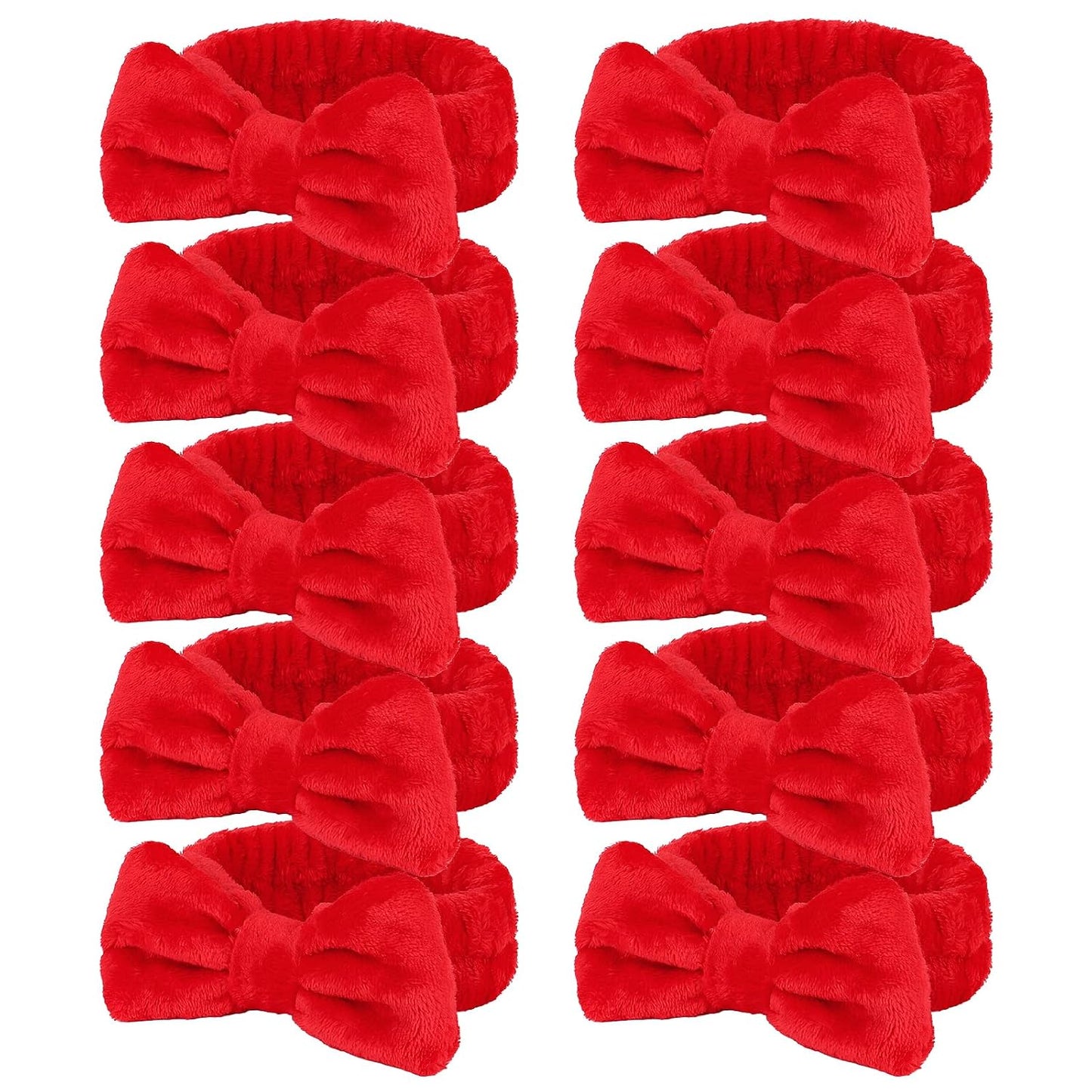 10 Pack Yellow Spa Headbands for Women, Soft Plush Bow Hair Bands, Elastic Facial Headbands for Washing Face, Skincare, Makeup, Yoga, Shower, Summer Party