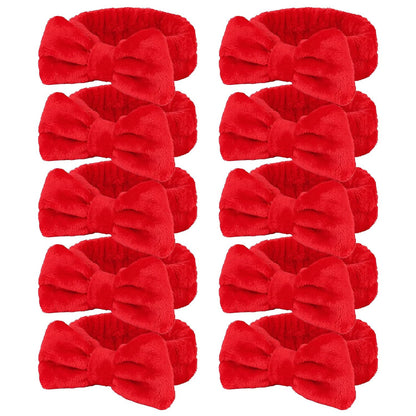 10 Pack Yellow Spa Headbands for Women, Soft Plush Bow Hair Bands, Elastic Facial Headbands for Washing Face, Skincare, Makeup, Yoga, Shower, Summer Party
