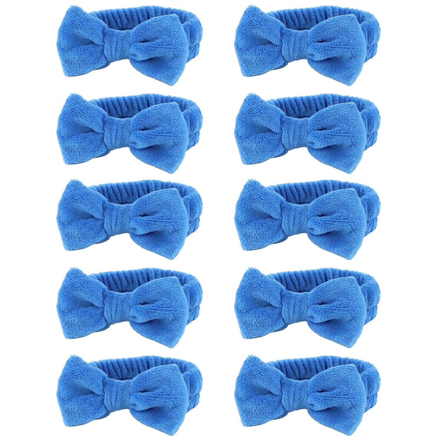 10 Pack Yellow Spa Headbands for Women, Soft Plush Bow Hair Bands, Elastic Facial Headbands for Washing Face, Skincare, Makeup, Yoga, Shower, Summer Party