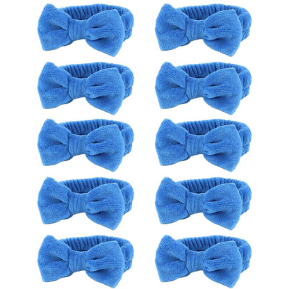 10 Pack Yellow Spa Headbands for Women, Soft Plush Bow Hair Bands, Elastic Facial Headbands for Washing Face, Skincare, Makeup, Yoga, Shower, Summer Party