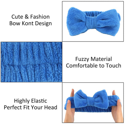10 Pack Yellow Spa Headbands for Women, Soft Plush Bow Hair Bands, Elastic Facial Headbands for Washing Face, Skincare, Makeup, Yoga, Shower, Summer Party