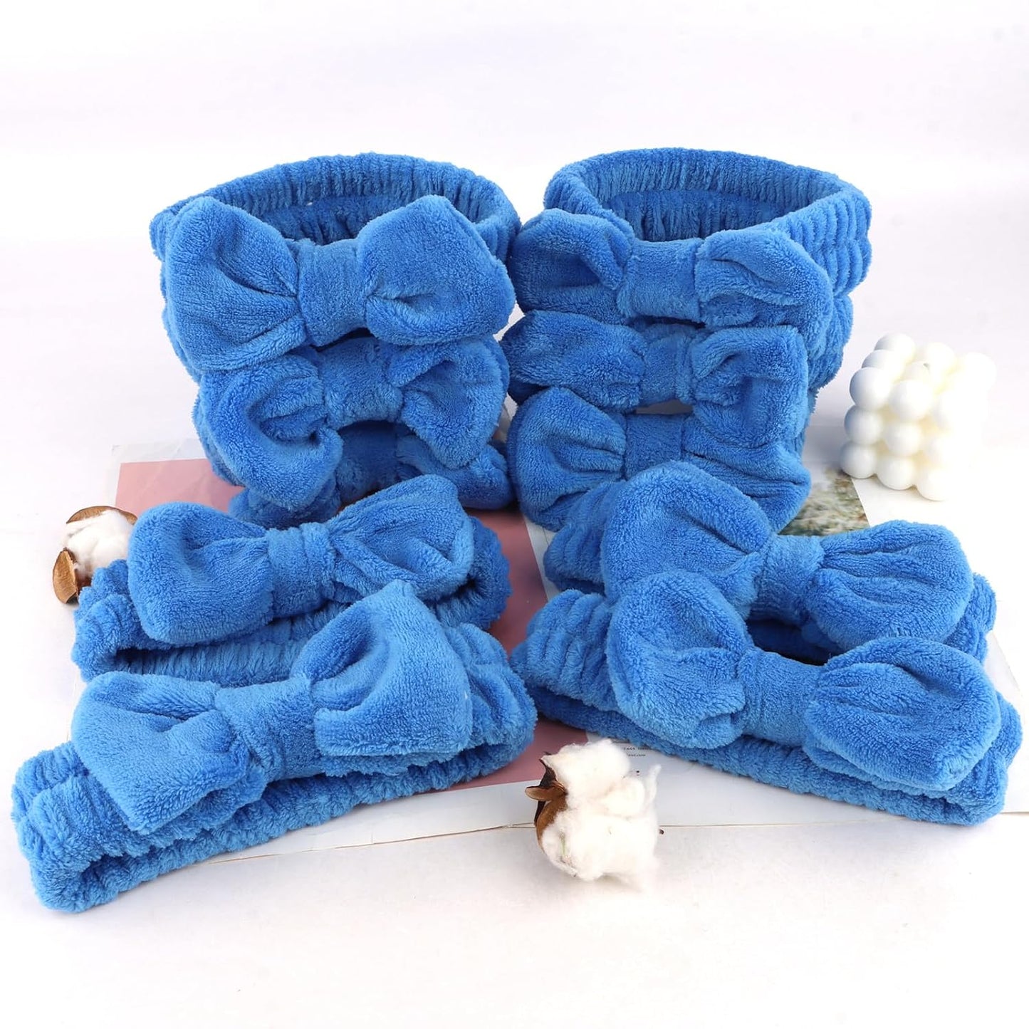 10 Pack Yellow Spa Headbands for Women, Soft Plush Bow Hair Bands, Elastic Facial Headbands for Washing Face, Skincare, Makeup, Yoga, Shower, Summer Party