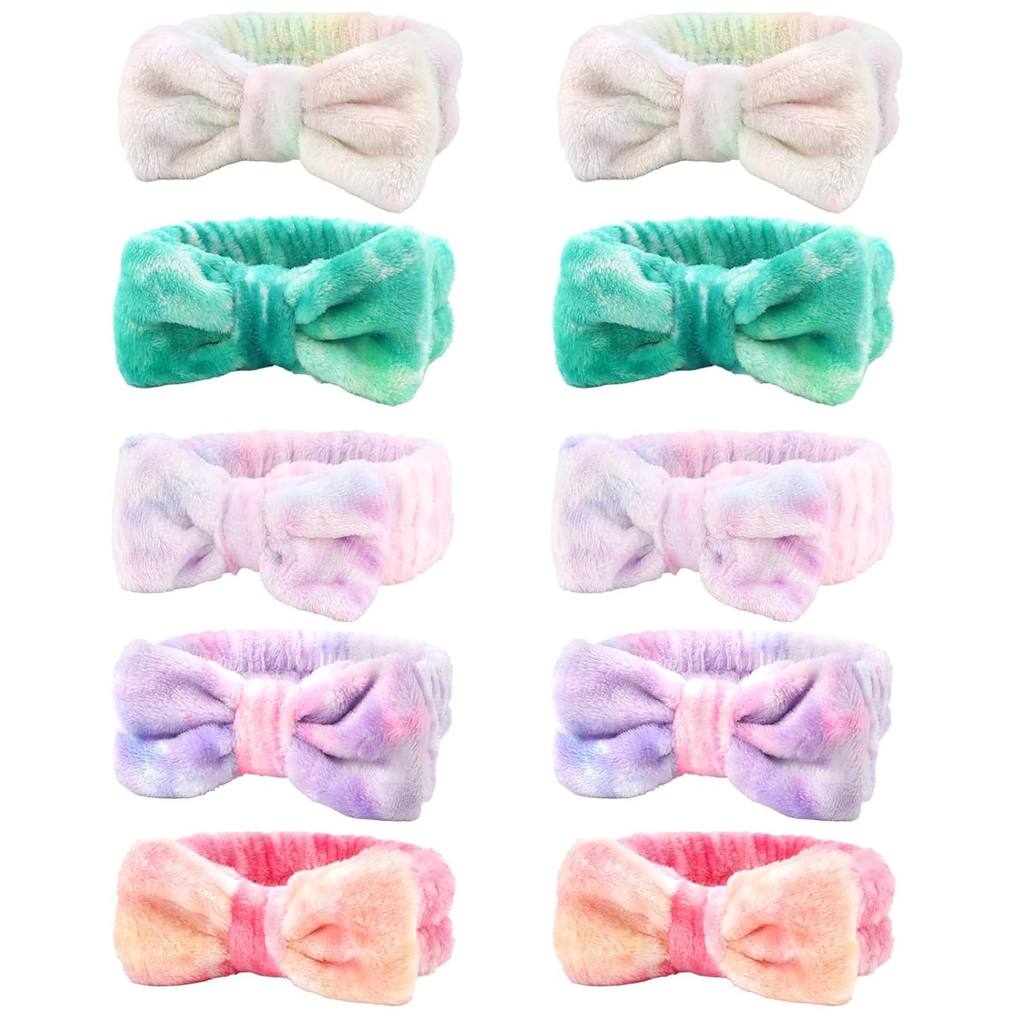 10 Pack Yellow Spa Headbands for Women, Soft Plush Bow Hair Bands, Elastic Facial Headbands for Washing Face, Skincare, Makeup, Yoga, Shower, Summer Party