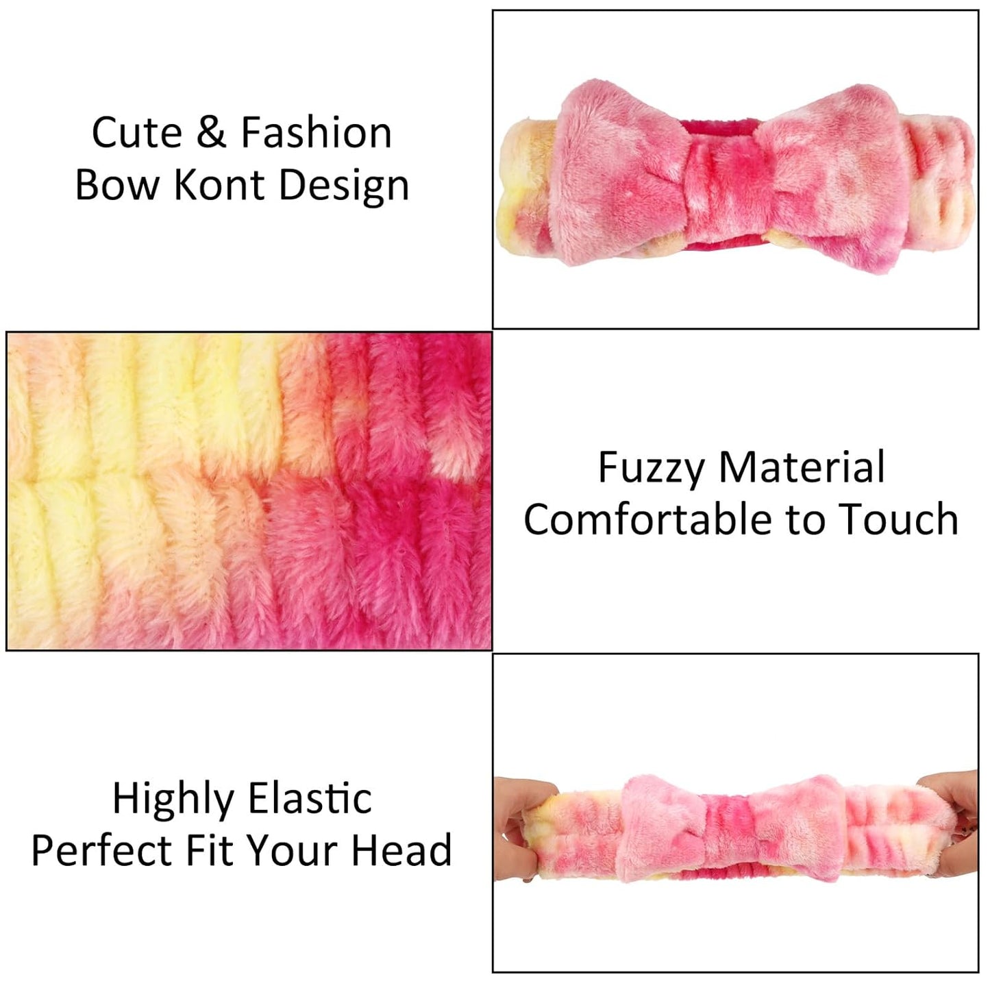 10 Pack Yellow Spa Headbands for Women, Soft Plush Bow Hair Bands, Elastic Facial Headbands for Washing Face, Skincare, Makeup, Yoga, Shower, Summer Party
