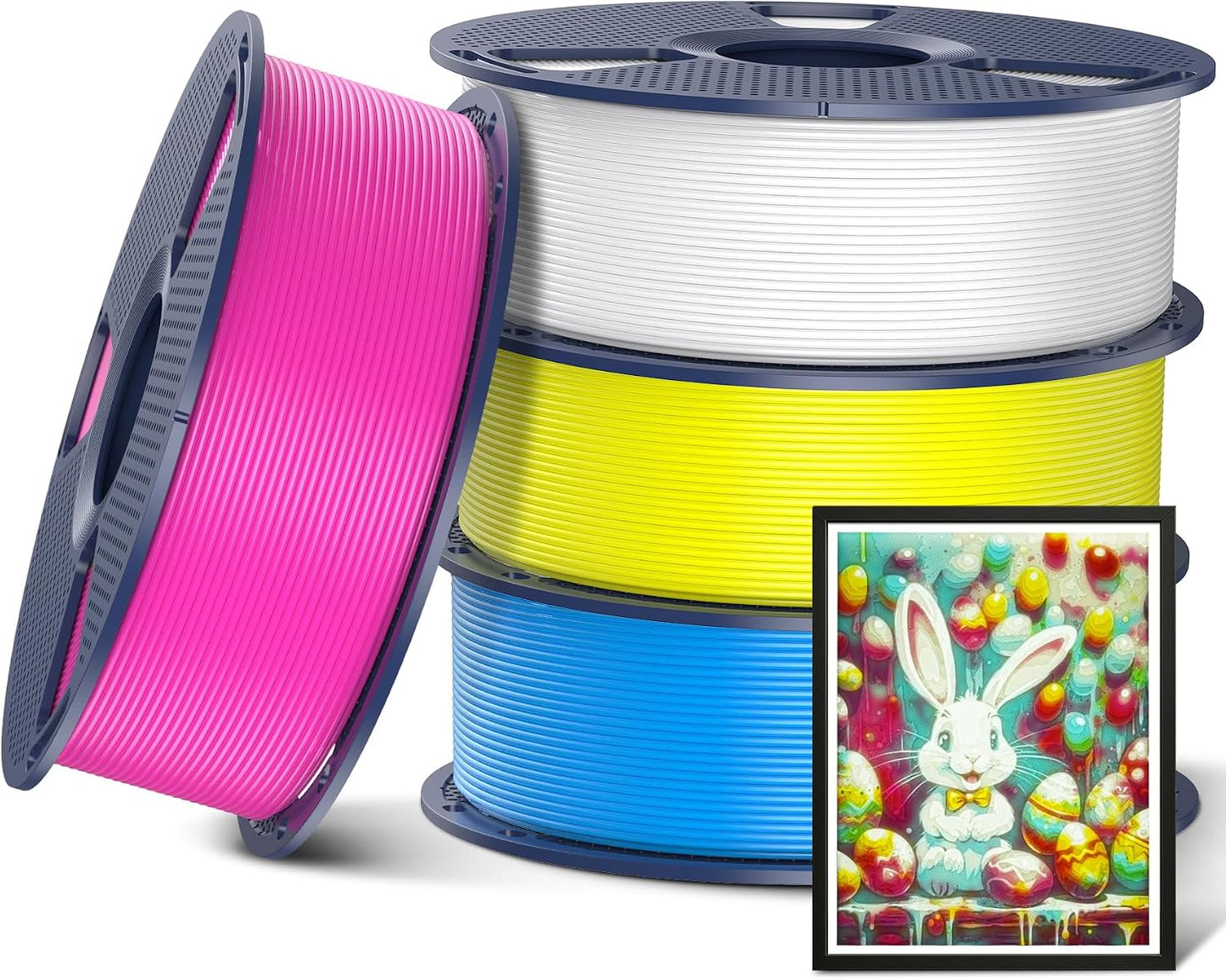 CMYK PLA Plus 3D Printer Filament 1.75mm, 4KG, 4 Packs | White+Magenta+Yellow+Cyan, Neatly Wound, PLA+ Filament, For Most FDM 3D Printer, 1 kg Spool