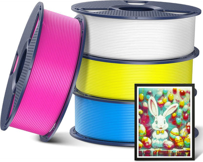 CMYK PLA Plus 3D Printer Filament 1.75mm, 4KG, 4 Packs | White+Magenta+Yellow+Cyan, Neatly Wound, PLA+ Filament, For Most FDM 3D Printer, 1 kg Spool