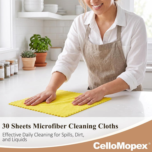 30 Pack Microfiber Cleaning Cloths, Dish Towels for Kitchen, Car, Bathroom | Cleaning Rags for Window, Household, Ultra Absorbent Cleaning Supplies, Lint Free, Streak Free, Reusable & Washable (Yellow)