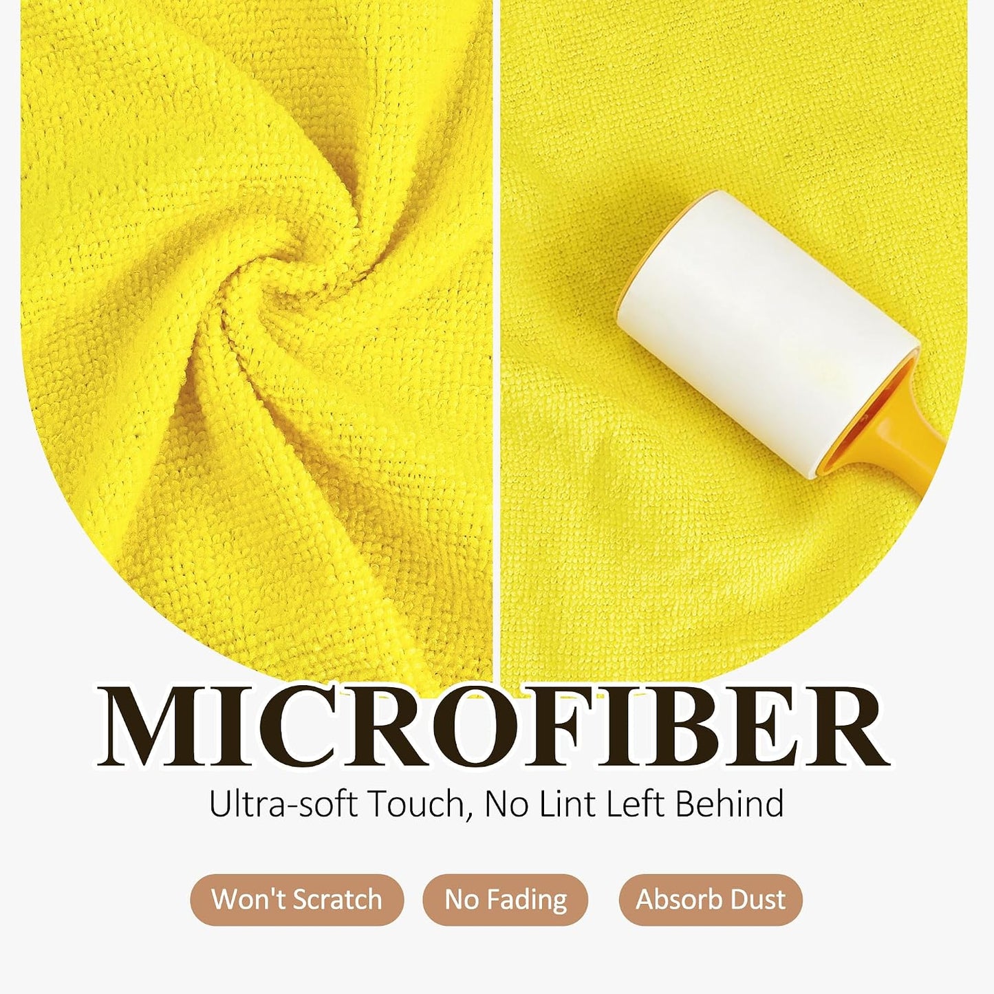 30 Pack Microfiber Cleaning Cloths, Dish Towels for Kitchen, Car, Bathroom | Cleaning Rags for Window, Household, Ultra Absorbent Cleaning Supplies, Lint Free, Streak Free, Reusable & Washable (Yellow)