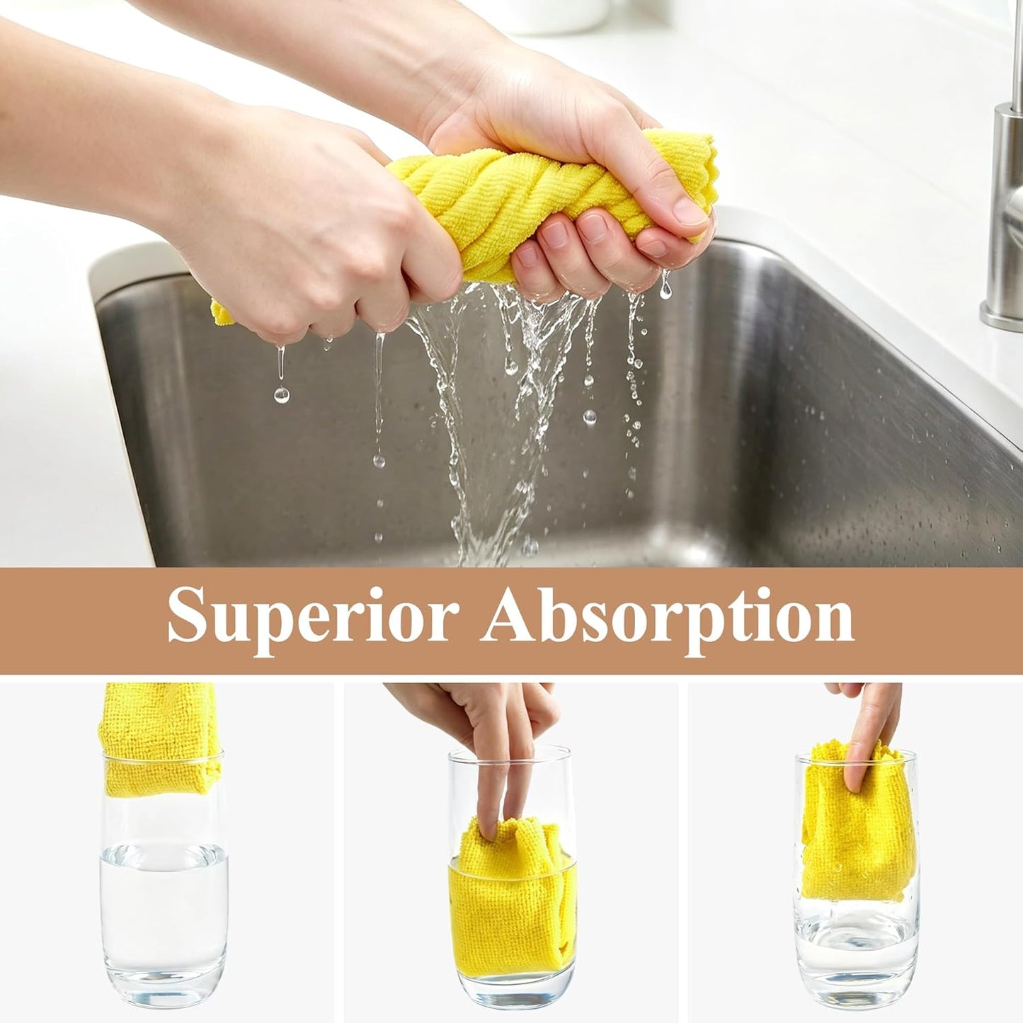 30 Pack Microfiber Cleaning Cloths, Dish Towels for Kitchen, Car, Bathroom | Cleaning Rags for Window, Household, Ultra Absorbent Cleaning Supplies, Lint Free, Streak Free, Reusable & Washable (Yellow)