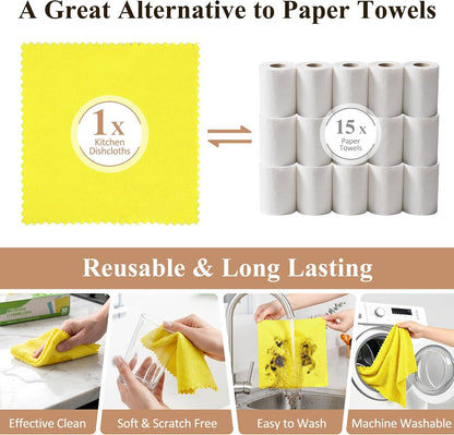 30 Pack Microfiber Cleaning Cloths, Dish Towels for Kitchen, Car, Bathroom | Cleaning Rags for Window, Household, Ultra Absorbent Cleaning Supplies, Lint Free, Streak Free, Reusable & Washable (Yellow)