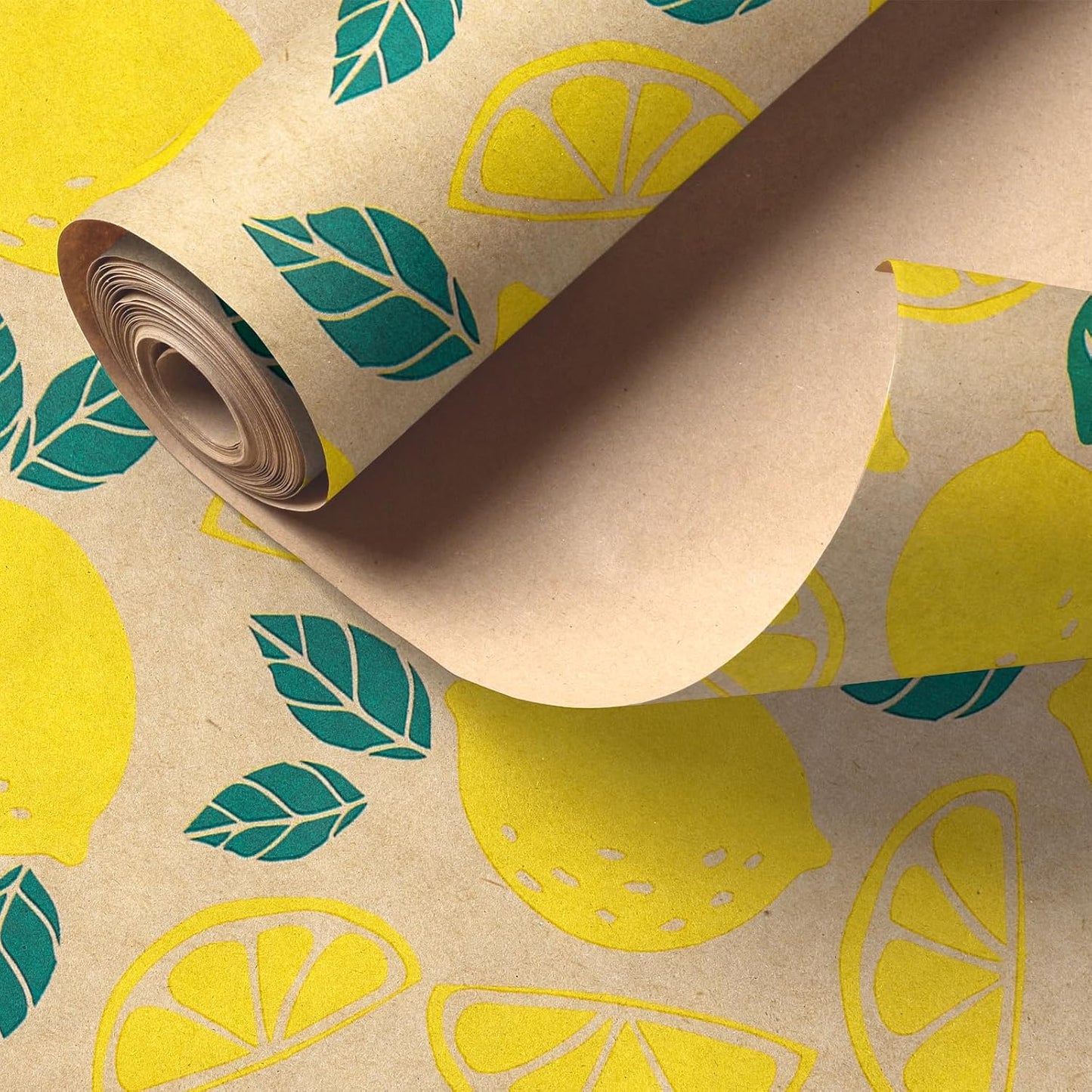 Lemon Wrapping Paper Roll, Mini Roll, Kraft Wrapping Paper with Beautiful Lemon Design Great for Boys Girls, Birthday Party, Baby Shower, 17 Inches x 32.8 Feet