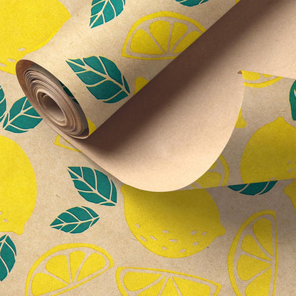 Lemon Wrapping Paper Roll, Mini Roll, Kraft Wrapping Paper with Beautiful Lemon Design Great for Boys Girls, Birthday Party, Baby Shower, 17 Inches x 32.8 Feet