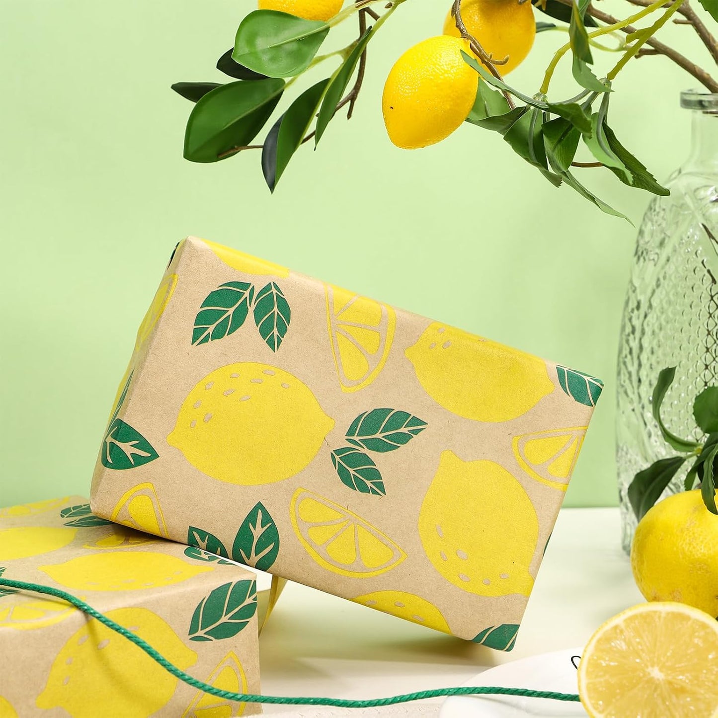 Lemon Wrapping Paper Roll, Mini Roll, Kraft Wrapping Paper with Beautiful Lemon Design Great for Boys Girls, Birthday Party, Baby Shower, 17 Inches x 32.8 Feet