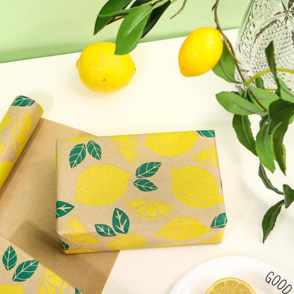 Lemon Wrapping Paper Roll, Mini Roll, Kraft Wrapping Paper with Beautiful Lemon Design Great for Boys Girls, Birthday Party, Baby Shower, 17 Inches x 32.8 Feet