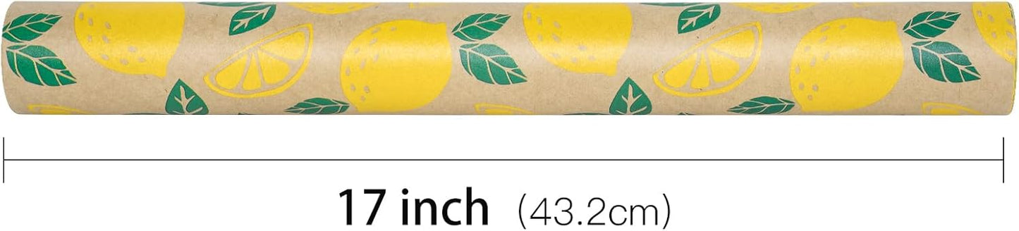 Lemon Wrapping Paper Roll, Mini Roll, Kraft Wrapping Paper with Beautiful Lemon Design Great for Boys Girls, Birthday Party, Baby Shower, 17 Inches x 32.8 Feet