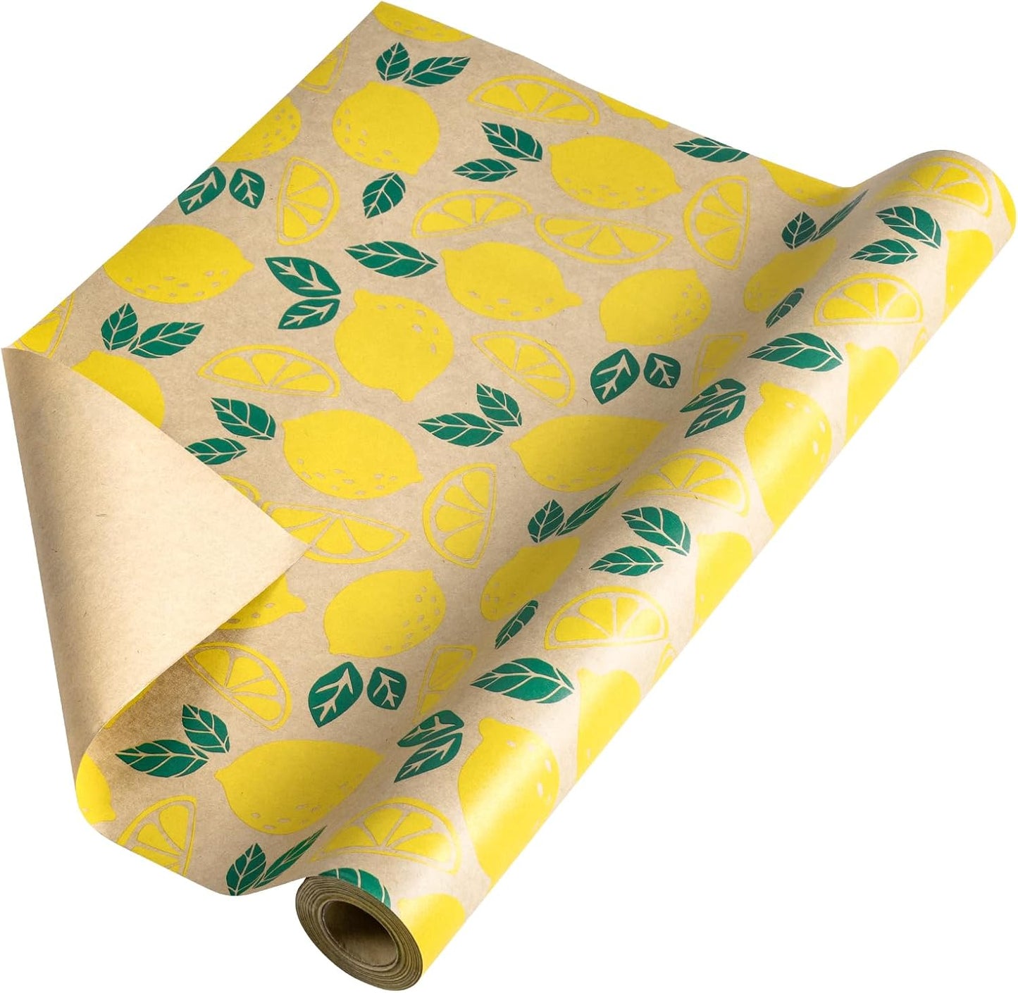 Lemon Wrapping Paper Roll, Mini Roll, Kraft Wrapping Paper with Beautiful Lemon Design Great for Boys Girls, Birthday Party, Baby Shower, 17 Inches x 32.8 Feet