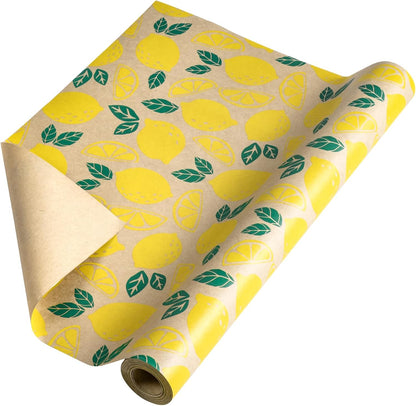 Lemon Wrapping Paper Roll, Mini Roll, Kraft Wrapping Paper with Beautiful Lemon Design Great for Boys Girls, Birthday Party, Baby Shower, 17 Inches x 32.8 Feet