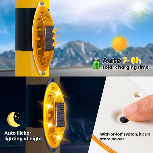 Solar Strobe Warning Light Sensitive LED Warning Lamp Super Bright IP65 Waterproof Light Control Flashing Beacon Barricade Construction Safety Road Signs Flash Traffic Lights-4 PCS (Yellow)