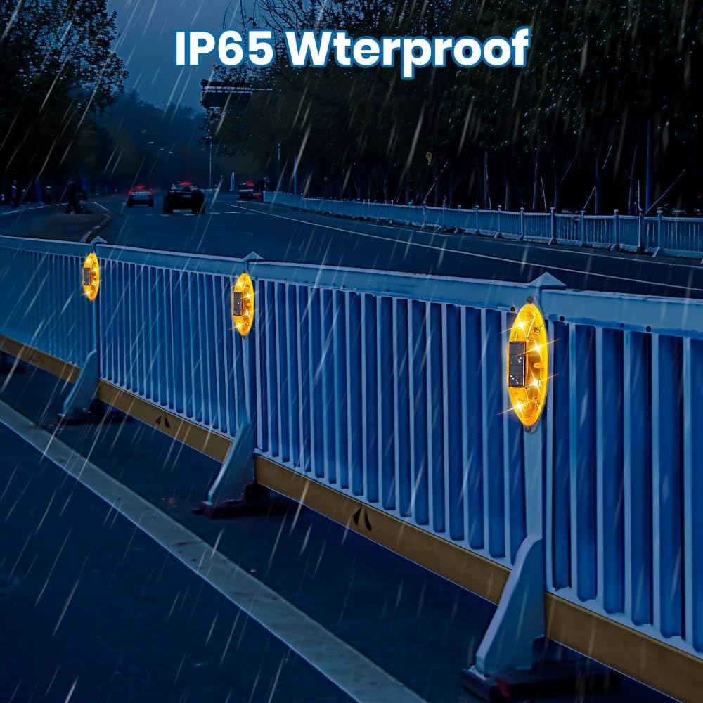 Solar Strobe Warning Light Sensitive LED Warning Lamp Super Bright IP65 Waterproof Light Control Flashing Beacon Barricade Construction Safety Road Signs Flash Traffic Lights-4 PCS (Yellow)