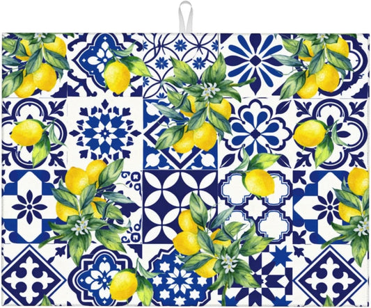 Lemon Mexican Tilt Dish Drying Mat For Kitchen Counter Absorbent Large Kitchen Fast Dry Pad Reusable Washable Protector Rack Large Mat 18 X 24