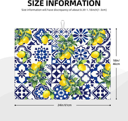 Lemon Mexican Tilt Dish Drying Mat For Kitchen Counter Absorbent Large Kitchen Fast Dry Pad Reusable Washable Protector Rack Large Mat 18 X 24