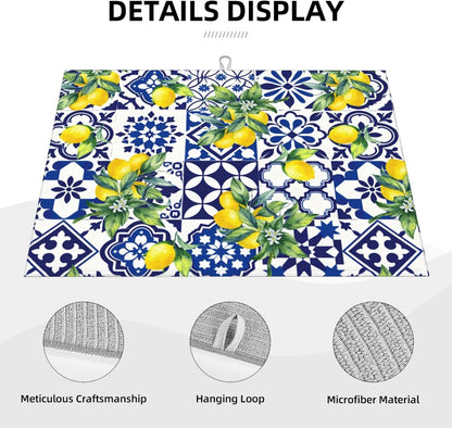 Lemon Mexican Tilt Dish Drying Mat For Kitchen Counter Absorbent Large Kitchen Fast Dry Pad Reusable Washable Protector Rack Large Mat 18 X 24