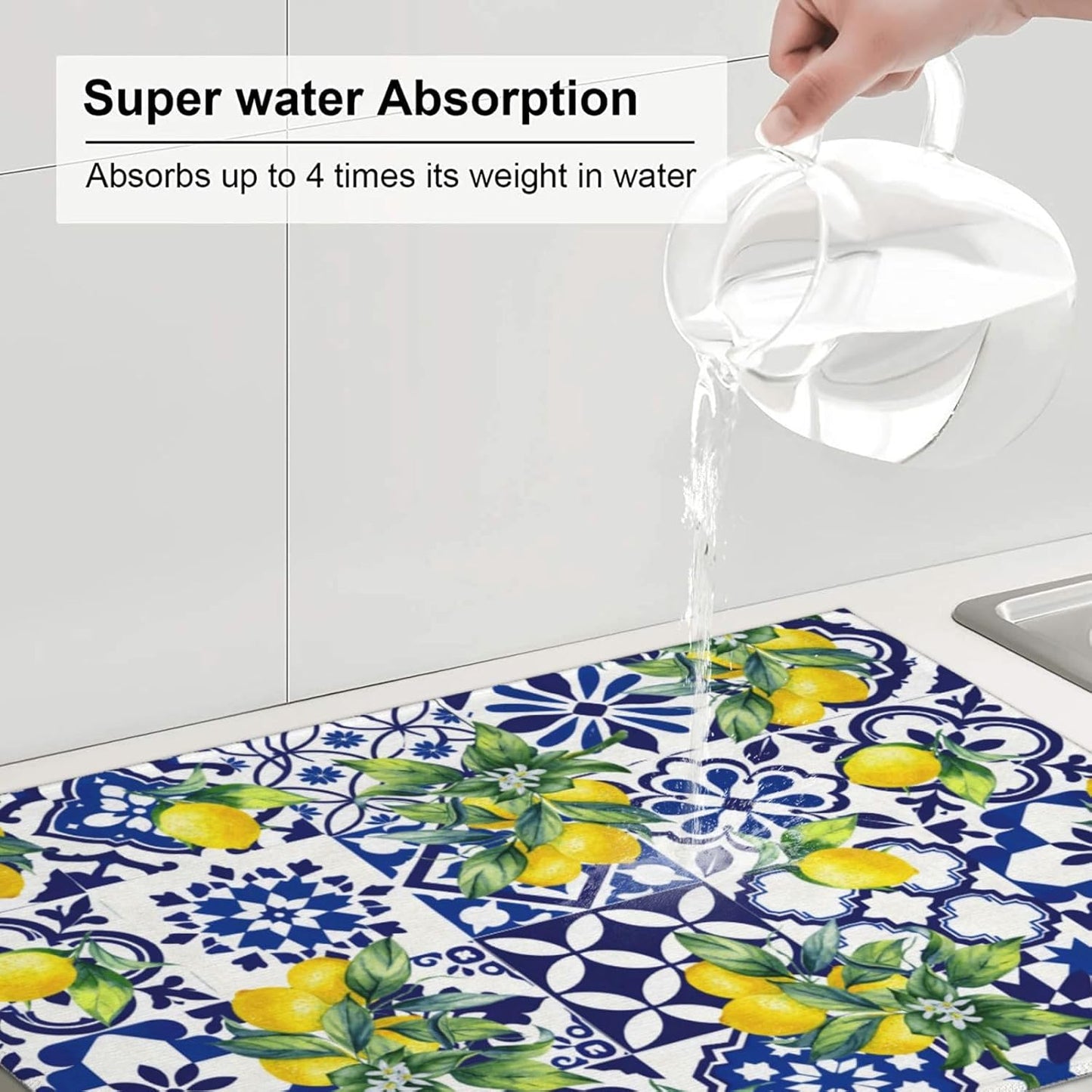Lemon Mexican Tilt Dish Drying Mat For Kitchen Counter Absorbent Large Kitchen Fast Dry Pad Reusable Washable Protector Rack Large Mat 18 X 24
